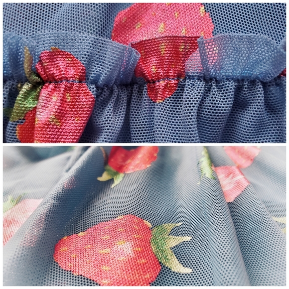 Blackmilk | Strawberries Tie Short Dress | Blue - Picture 4 of 8